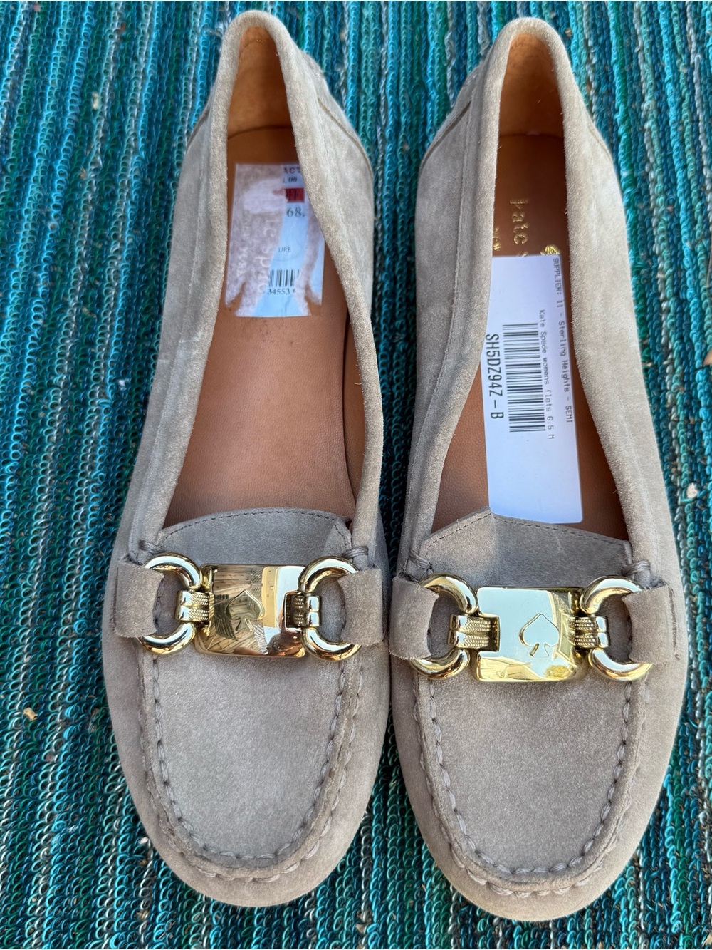 Kate Spade Carson Women's Suede Gold Buckle Slip On Loafer Flats Shoes Size 6.5